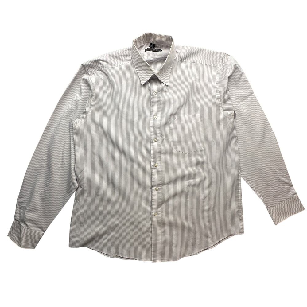 Vintage 90s Versace Button Up Striped Long Sleeve Dress Shirt Mens 17.5 XL White